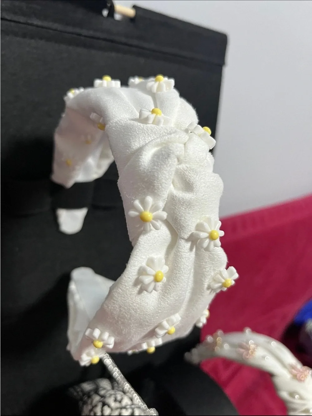 White Daisy Embellished Knotted Headband - Women Accessories